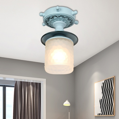 Nautical Semi Flush Ceiling Light Iron and Glass 1 Light Semi-Flush Mount Light for Hallway