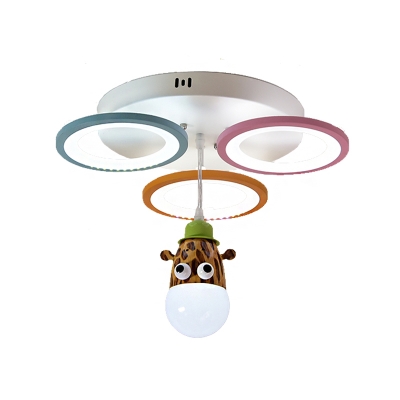 Novelty Animal Ceiling Light Fixtures Acrylic and Iron 4 Light Semi Flush Pendant Light for Kids Room