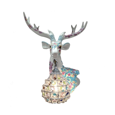 Rustic Gourd Wall Sconce Lighting Colorful Crystal Bead 1 Light Living Room Wall Light with Deer