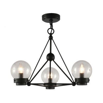 Spherical Chandelier Lighting with Clear Seedy Glass 3 Lights Industrial Pendant Lamp in Black