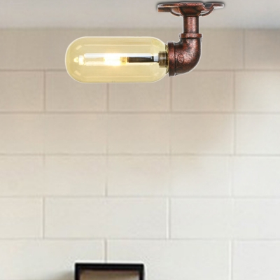 Steampunk Pipe Lighting Fixture Iron 1 Bulb Semi Flush Ceiling Lights for Foyer Corridor Hallway