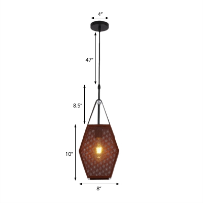 Wire Mesh Hanging Lights Loft Steel 1 Light Hanging Ceiling Lights with Leather Strap for Living Room