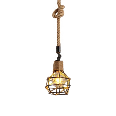 Woven Rope Ceiling Pendant Lights for Indoor, Rustic Cage Hanging Pendant Lights in Black