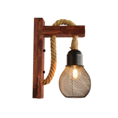 Woven Rope Wall Mounted Light Rustic 1 Light Wood Wall Sconce Lighting for Restaurant and Bar
