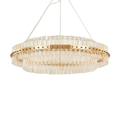 2-Tier Ring Hanging Pendant Light Contemporary Iron and Glass Hanging Lamps in Gold for Indoor
