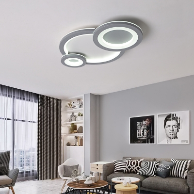 3 Light Combination Fixture Ring Semi Flush Lighting Acrylic Ceiling Flush in White/Gray for Living Room
