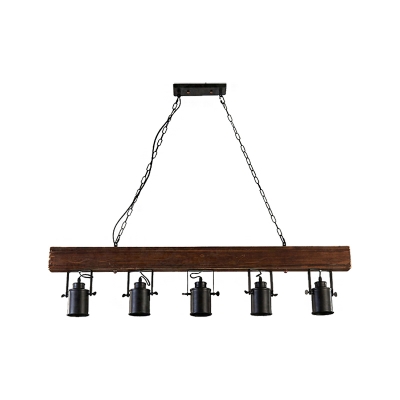 5 Light Wooden Hanging Pendant Lights Lodge Iron Hanging Ceiling Lights for Kitchen Island
