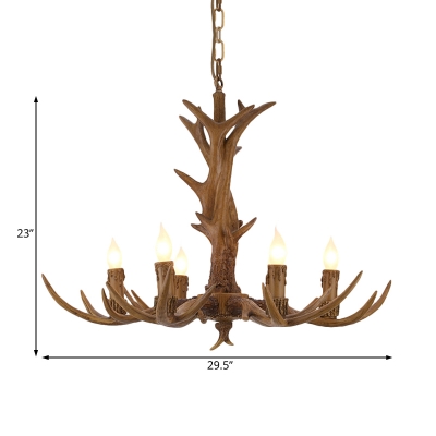 6 Lights Candle Hanging Lamp with Resin Antler Loft Style Chandelier Light with Adjustable Chain