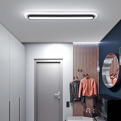 Acrylic Oblong Flush Light Office LED Modern Metal Mount Fixture in Black/White