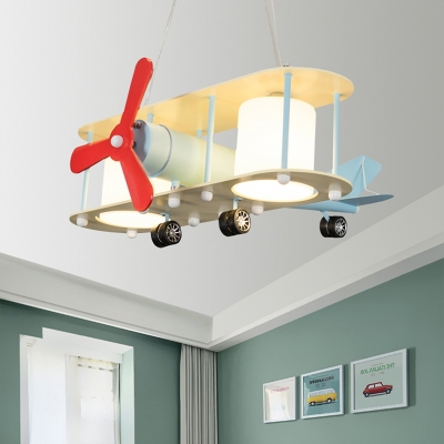 Airplane Ceiling Fixture Metal 6 Bulbs Pendant Lights with Milk White Glass Shades for Children Bedroom