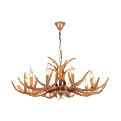 American Country Antlers Chandelier Resin Hanging Light in Gold for Coffee Shop Restaurant