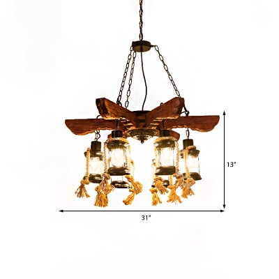 Arrows Pendant Chandelier Rustic Wood and Iron 6 Light Hanging Light Fixtures in Black for Dining Room