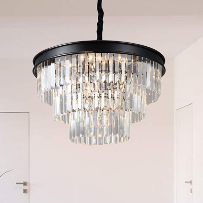 Black Crystal Chandelier for Living Room, Modern Metal Crystal Fringe Hanging Light Fixture