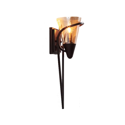 Black Wall Mounted Light Modern Metal 1 Light Wall Sconce Lighting with Glass Cone Shade for Foyer