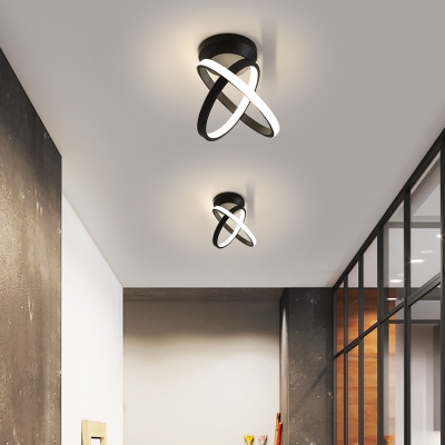 Black/White Ring Flush Lighting Contemporary 2-Led Metal Flush Mount Light for Foyer
