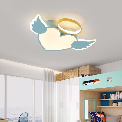Cartoon Nordic Heart Flush Light Metallic Integrated Led Ceiling Lamp in Blue/Pink