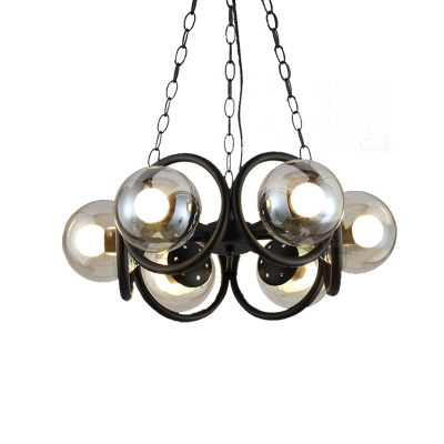 Contemporary Ring Chandelier Light Metal 6-Light Hanging Lights with Global Glass Shade for Restaurant
