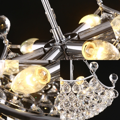 Crystal Ball Pendant Light Fixtures Modern Metal 6 Light Pendant Chandelier in Chrome for Dining Room