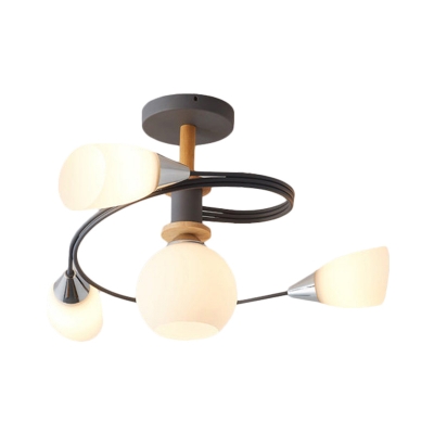 Curve Bedroom Semi Flush Ceiling Light Metal 4/6 Light Modern Flush mount Light in Multicoloured