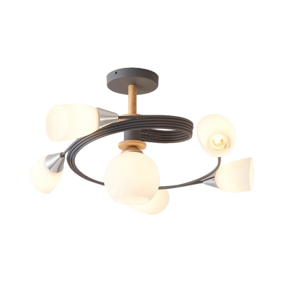 Curve Bedroom Semi Flush Ceiling Light Metal 4/6 Light Modern Flush mount Light in Multicoloured