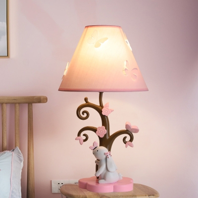Cute Rabbit Desk Lamp Modern Fabric and Iron 1 Light Butterfly Accent Lamp for Girls Room