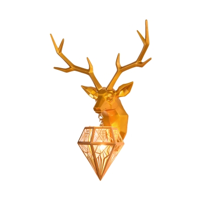 Diamond Shade Single Wall Mount Light with Deer Modernism Art Deco Resin Sconce Lamp