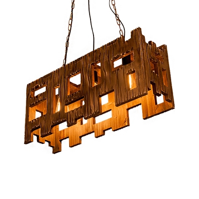 Distressed Wood Pendant Lamps Lodge 2 Light Square Chain Hung Pendant for Restaurant Bar