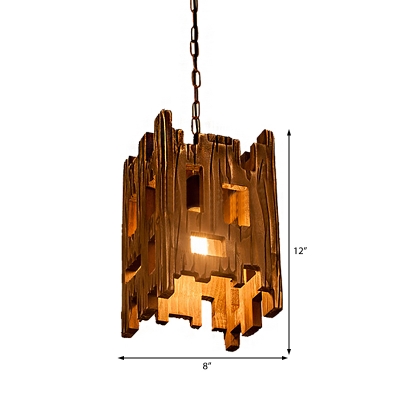 Distressed Wood Pendant Lamps Lodge 2 Light Square Chain Hung Pendant for Restaurant Bar