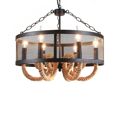 Drum Ceiling Chandelier Pendant Country Iron 6 Lights Candle Ceiling Chandelier for Restaurant