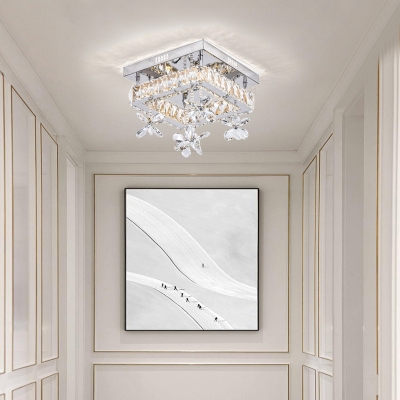 Floral Crystal Ceiling Light Fixture Contemporary Metal Squared Ceiling Lights for Hallway