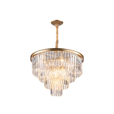 Gold/Black Multi-Tier Pendant Light Fixture Contemporary Crystal Metal Hanging Lamps with Adjustable Cord for Living Room