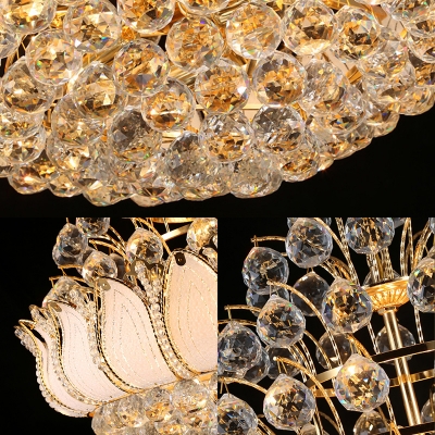 Gold Crystal Ball Ceiling Lights Contemporary Metal Lotus Hanging Lights for Indoor