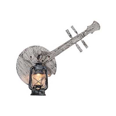 Instrument Sconce Lights Coastal Iron and Wood 1-Light Sconce Light Fixture in Distressed White for Coffee Shop