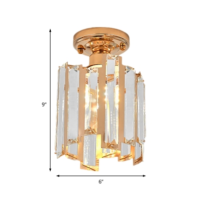 Led Cylinder Semi Flush Light Modern Clear Crystal 1 Light Semi Flush Ceiling Light in Gold