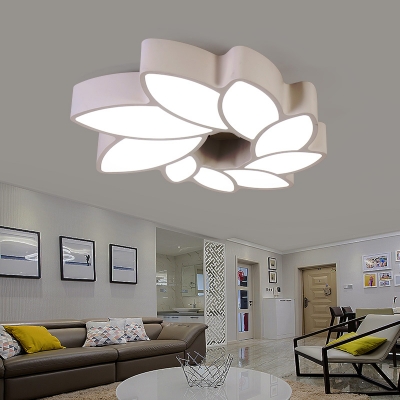 Led White Ceiling Flush Light with Flower Shaped Shade Modern Indoor Ceiling Light for Bedroom