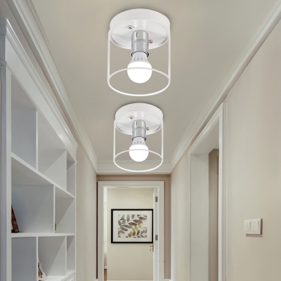 Minimalist Caged Lighting Fixture Iron 1 Light Semi Flush Ceiling Lights for Gallery Coffee Shop