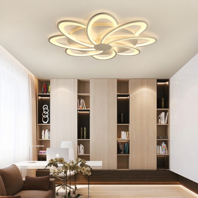 Modern Floral Flushmount Lighting Acrylic White Led Flush Ceiling Light with Round Canopy