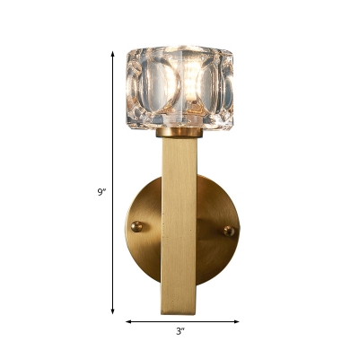 Modern Square Wall Lamps Metal and Crystal 1/2 Light Wall Sconce Fixture in Brass for Living Room
