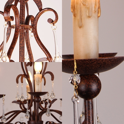 Multi Light Candle Pendant Light with Crystal Drop French Country Metal Chandelier