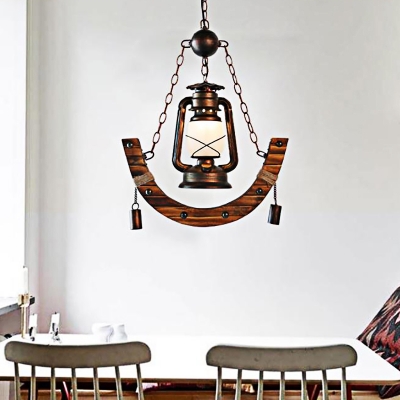 Nautical Lantern Pendant Lamps Metal 1 Head Frosted Glass Hanging Ceiling Lights for Restaurant