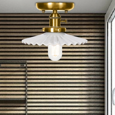 Olde Brass Flared Semi Flush Mount Light Aged Metal 1 Head Semi-Flush Light for Bathroom