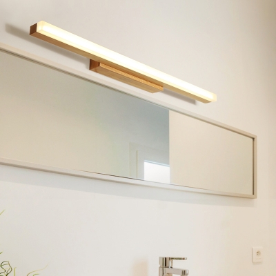 Rectangular Wall Mount Light with Acrylic Diffuser Nordic Wood Integrated Led Vanity Light for Bathroom