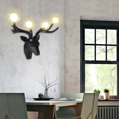 Resin Stag Head Wall Lamp with Glass Shade 4 Lights Decorative Wall Mount Lighting
