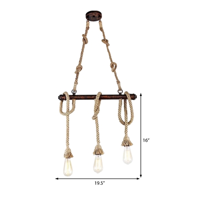 Rope Island-Light Rustic Metal 3/5 Light Open Bulb Ceiling Pendant Light over Kitchen Island