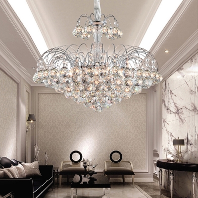 Spray Crystal Ball Hanging Chandelier Modern Sparkling Chandelier Light in Silver for Living Room