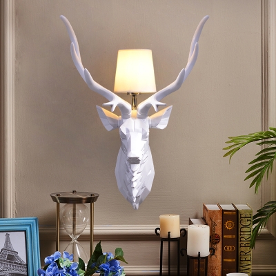 Tapered Fabric Shade Wall Lighting with Deer Head Art Deco Modern Sconce Lighting in Chrome