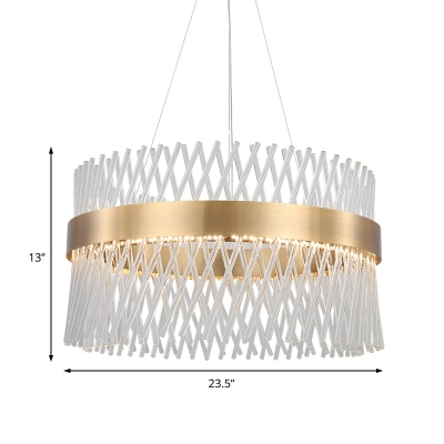 Trellis Drum Hanging Lights Contemporary Metal Crystal Glass Hanging Lamp in Gold for Dining Room