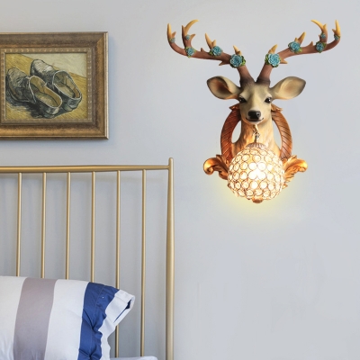 Village Deer Wall Sconce with Domed Clear Crystal Shade Resin 1 Light Dining Room Lighting