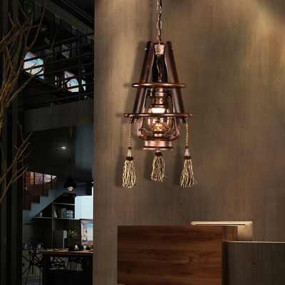 Vintage Lantern Ceiling Pendant Lights Glass and Metal 1 Head Hanging Lights with Tassel for Restaurant