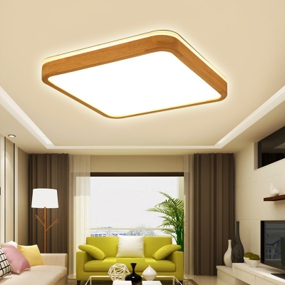 Wooden Square Flush Mount Light Modern Wood Ceiling Light Fixture For Living Room